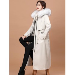 Women's Long-Style Rex Rabbit Fur Lined Coat | Removable Fur Liner Outerwear