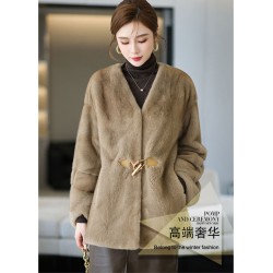 Luxury Imported Purple Label Mink Fur Coat for Women | 2025 Winter New Arrival | V-Neck Elegant Whole Mink Fur Jacket | Pastel | One Size Fits Up to 62.5kg